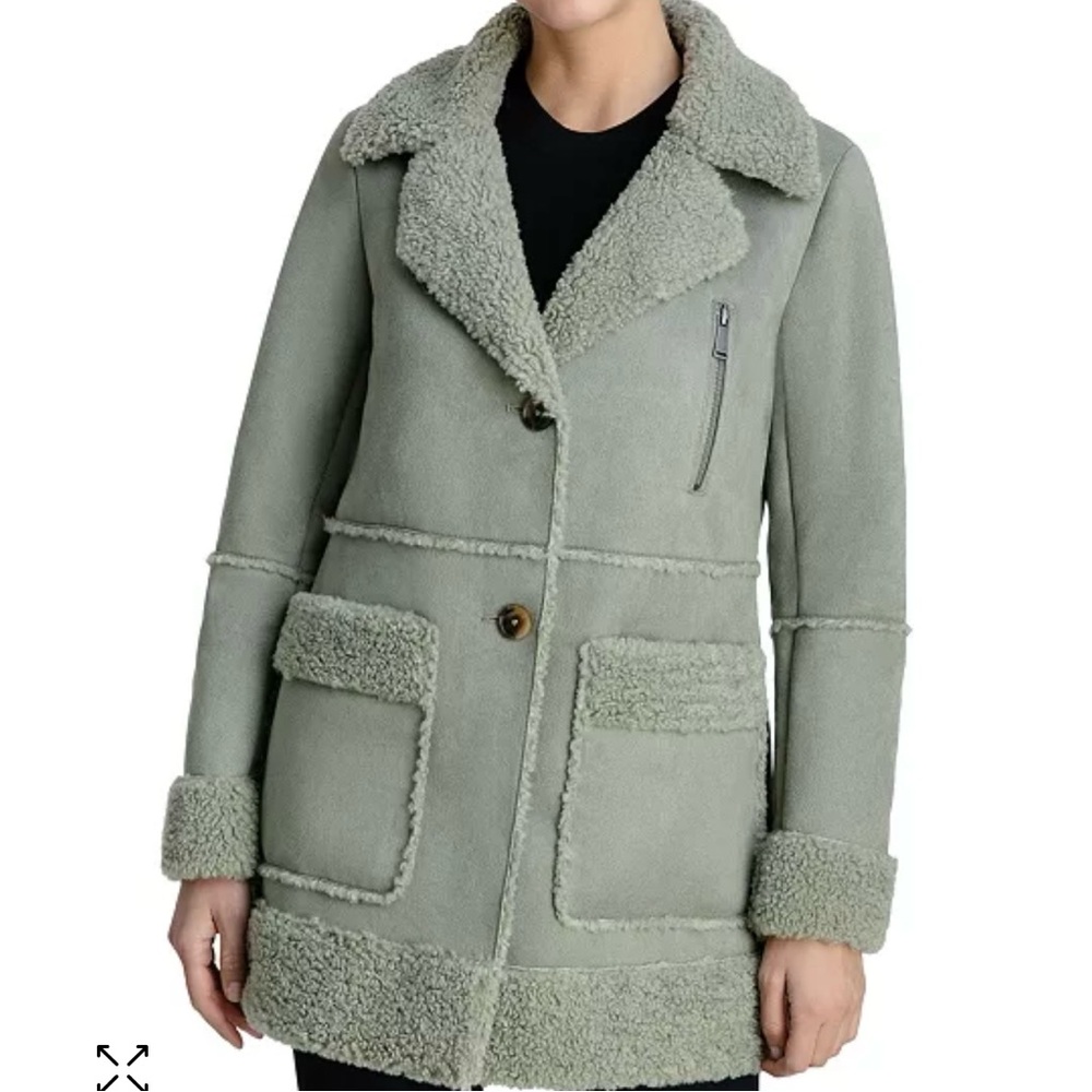 NWT BCBG Faux Suede shearling Teddy Pea Coat AMAZING ON mint green XL Sherpa